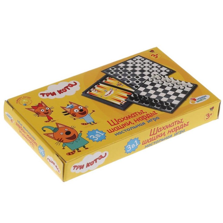 Играем вместе. Шахматы магнитные 3-в-1 "Три кота" (шахматы,шашки,нарды) в кор. арт.G049-H37005-R3