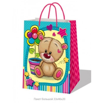 Играем вместе. Пакет подарочный "Мишка" 33х46х20см, глянцевый арт.PBL74MM