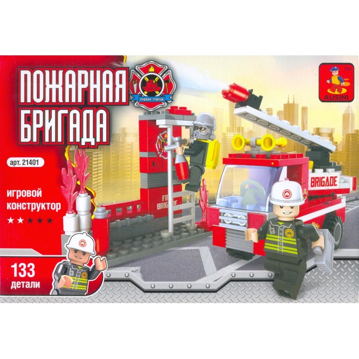 Конструктор "Пожарная бригада". Пожарная машина, 133 детали, 22.3x4.8x15.3см арт.21401