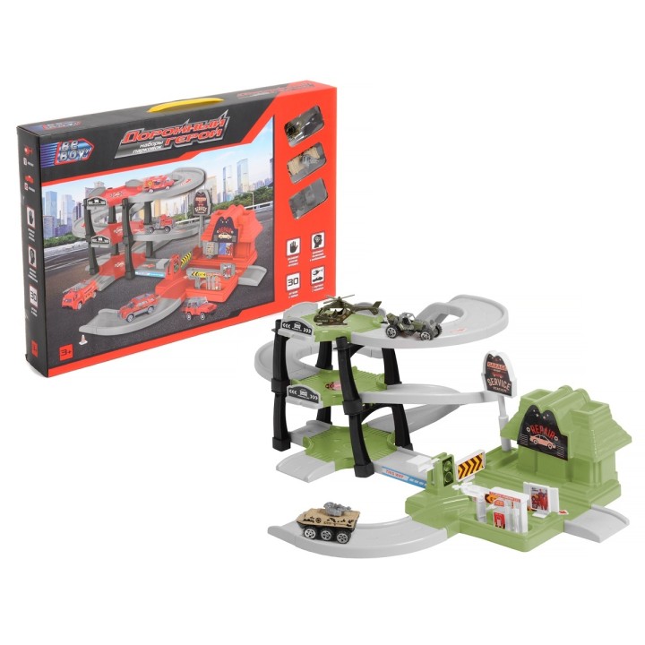 Beboy. Набор "Паркинг-Военный" 30 дет. 3 уровня парковки, в ком.1 вертолёт, 2 машинки, арт. IT106391