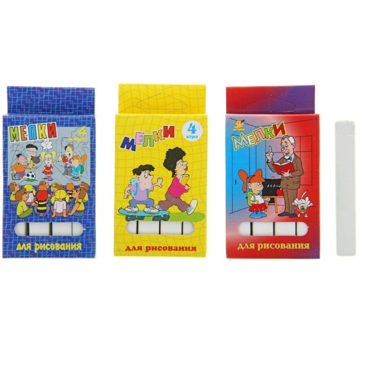 Мелки школьные белые 4 штуки, 6*10*2 см арт.КВР 04Б