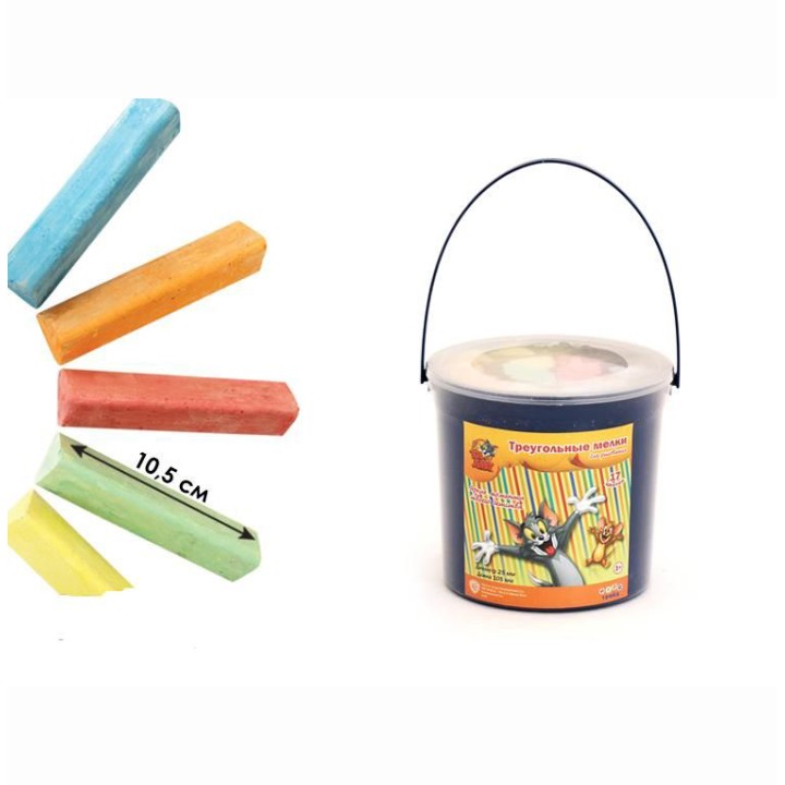 Игротрейд. Мелки "Том и Джерри" треуг.формы для рисов, 17 шт.в уп., в ведерке (12х12х11см) арт.9078