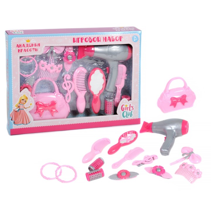 Girl's club. Набор "Модница" в наборе: сумочка, фен, зеркало, расческа в/к 39,5*5*28 арт.IT105