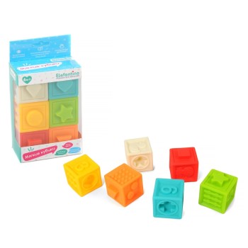 Elefantino. Мягкие кубики 6 шт. с выпуклыми элементами яркие цвета в кор 11*6,4*16 см. арт.IT106448