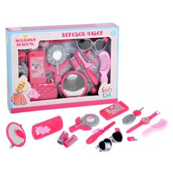 Girl's club. Набор "Модница" (ключи с брелк, телеф, сумочка, зеркало, часы,плойка,очки) арт.IT105220