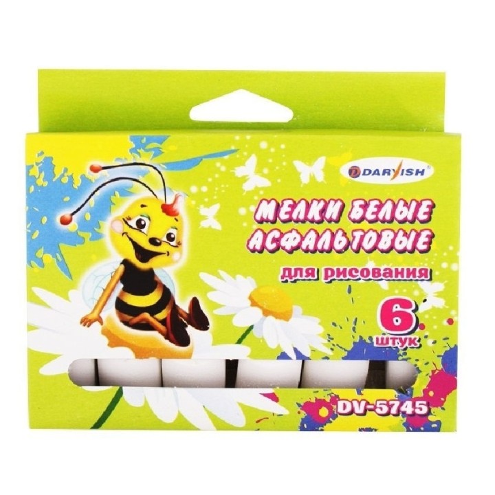 Мелки асфальтовые белые 6 штук, 12,3*2,2*10 см арт.КВР Асф 06Б