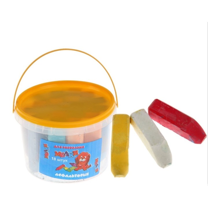 Мелки асфальтовые в ведёрке цветные 18 штук, 11*11*8 см арт.KBP Aсф 18ЦВ