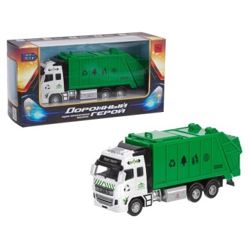 BeBoy. Машинка инерционная "Мусоровоз" (металл.) подв. эл, свет, звук, резин. покрышки, арт.IT107380