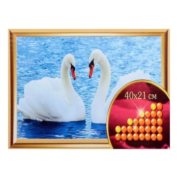 Школа талантов. Алмазная вышивка 40х21 см арт.1516814 "Лебеди" с частичным заполнением холст,