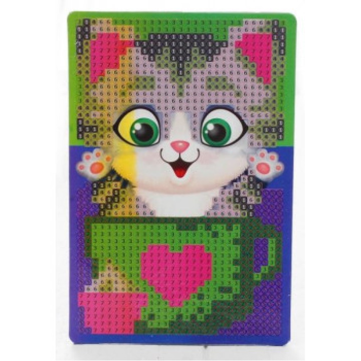 Школа талантов. Алмазная мозаика для детей 10х15 см арт.3572058 "Котик" емкость, стерж. клеев подуш.