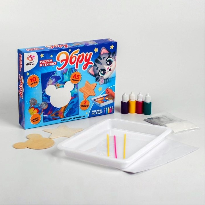 Школа талантов. Набор для творчества Рисуем в технике Эбру "Кошечка" арт.4606772