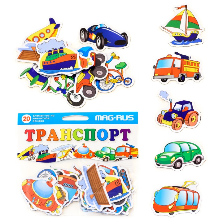 Mag-Rus. NF1011 Набор "Транспорт" Картон, магнит (20 эл-в) /75