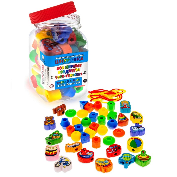 Анданте. RDI-D108a Развивающий набор бусы-шнуровка "Мои первые предметы" 40 эл