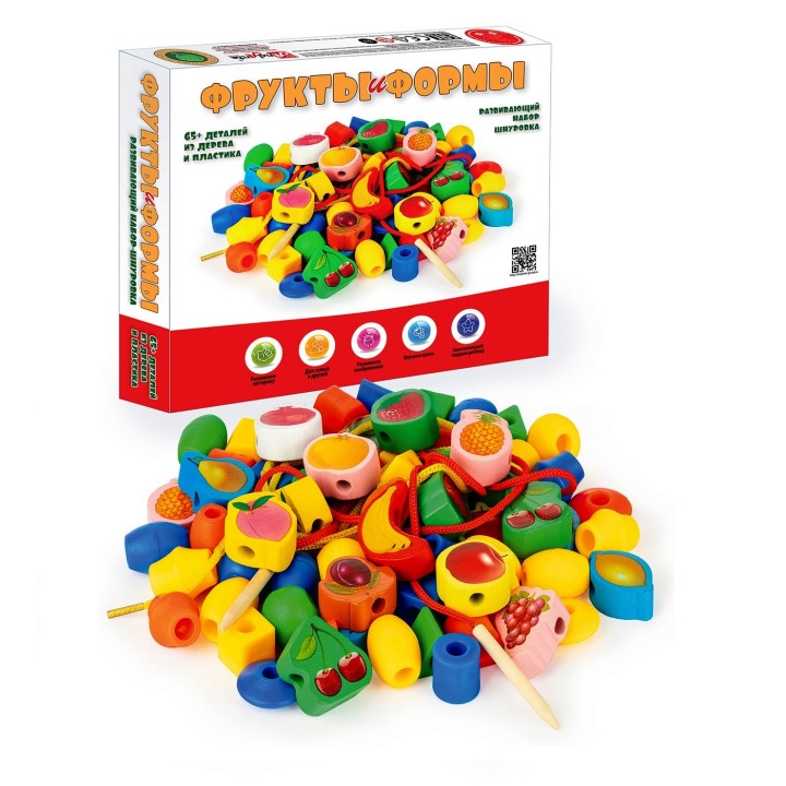 Анданте. RDI-D110a Развивающий набор бусы-шнуровка "Фрукты и Формы" 65 эл-в