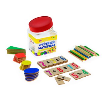 Анданте. Д560а Счетный мат. "Геометрические фигуры" 100 эл.(цифры и знаки 26шт)+24 формы+50 палочек