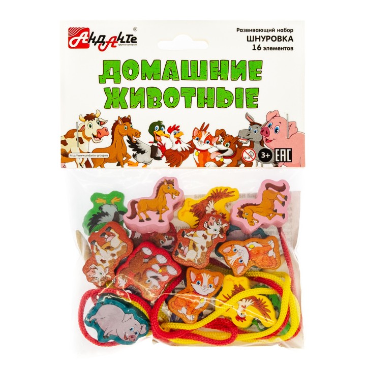 Анданте. RDI-D007a Развивающий набор шнуровка "Животные" 32 эл-в