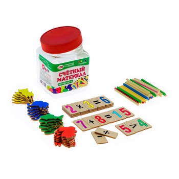 Анданте. Д561а Счетный мат. "Животные" 100 эл.(цифры и знаки 26шт)+24 животных+50 счетных палочек