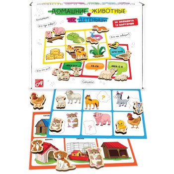 Анданте. RDI-D596a Набор Домашние животные и их детеныши. "Кто что ест и где живет?" 12 карт 24 эл.