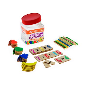 Анданте. Д562а Счетный мат. "Фрукты" 100 эл.(цифры и знаки 26шт)+24 фруктов+50 счетных палочек/27