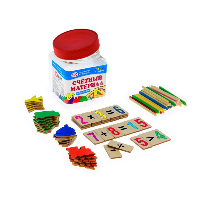 Анданте. Д563а Счетный мат."Транспорт"100 эл.(цифры и знаки 26шт)+24 транспорт.средств+50 палочек/27