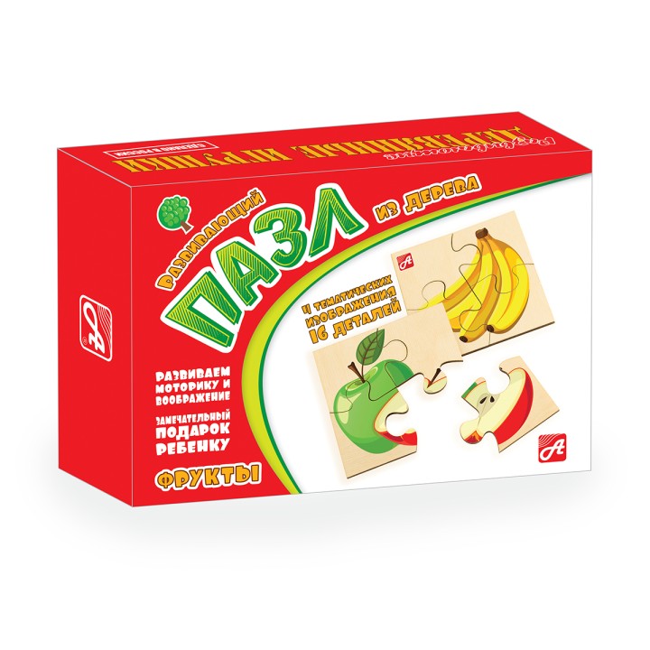 Анданте. Д541а Деревянный пазл "Фрукты" (4 пазла в комплекте)