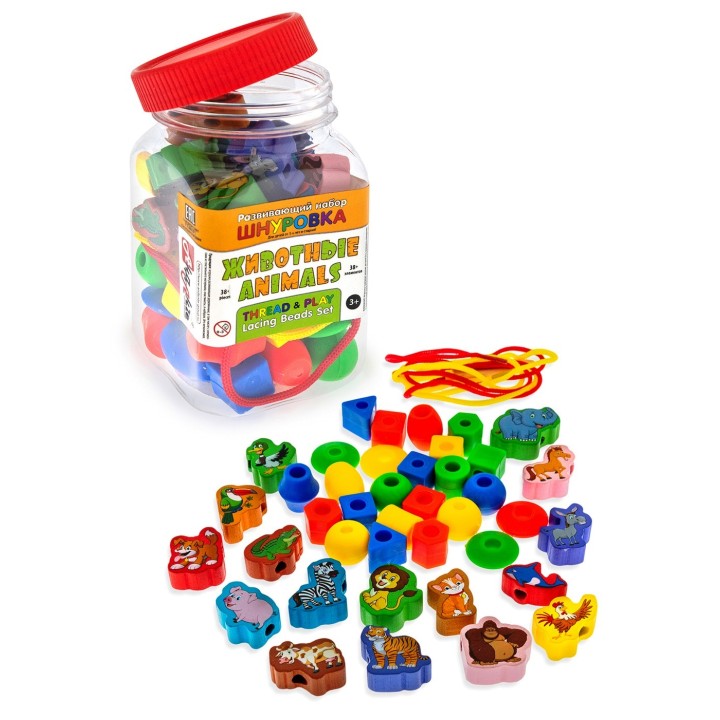 Анданте. RDI-D106a Развивающий набор бусы-шнуровка "Животные" 40 эл