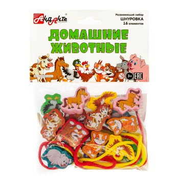 Анданте. RDI-D002a Развивающий набор шнуровка "Домашние животные" 16 эл-в