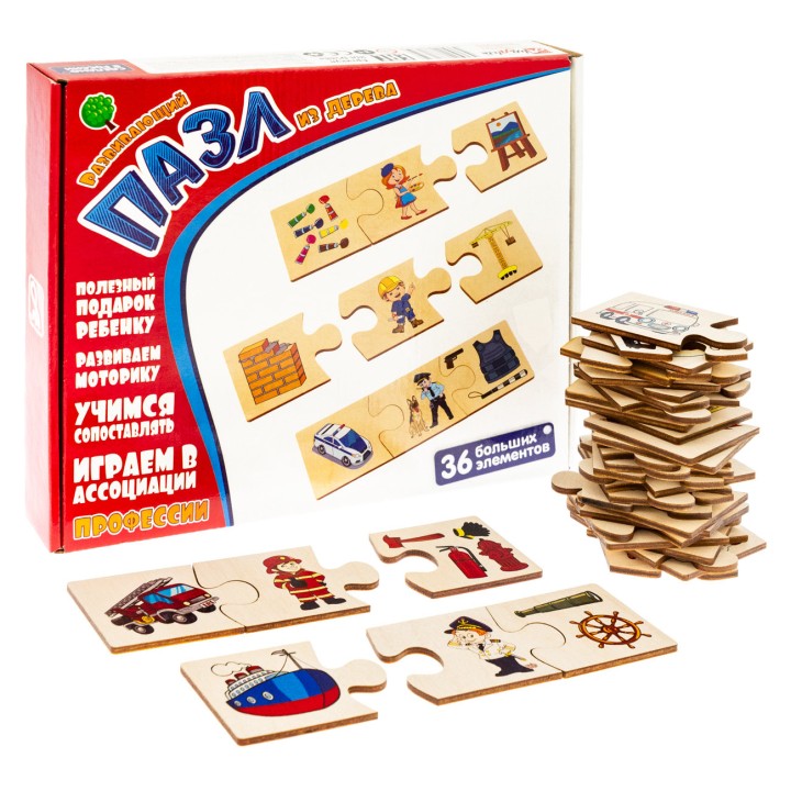 Анданте. RDI-D588a Профессии. Играем в ассоциации. Развивающий пазл из дерева. 36 больших эл