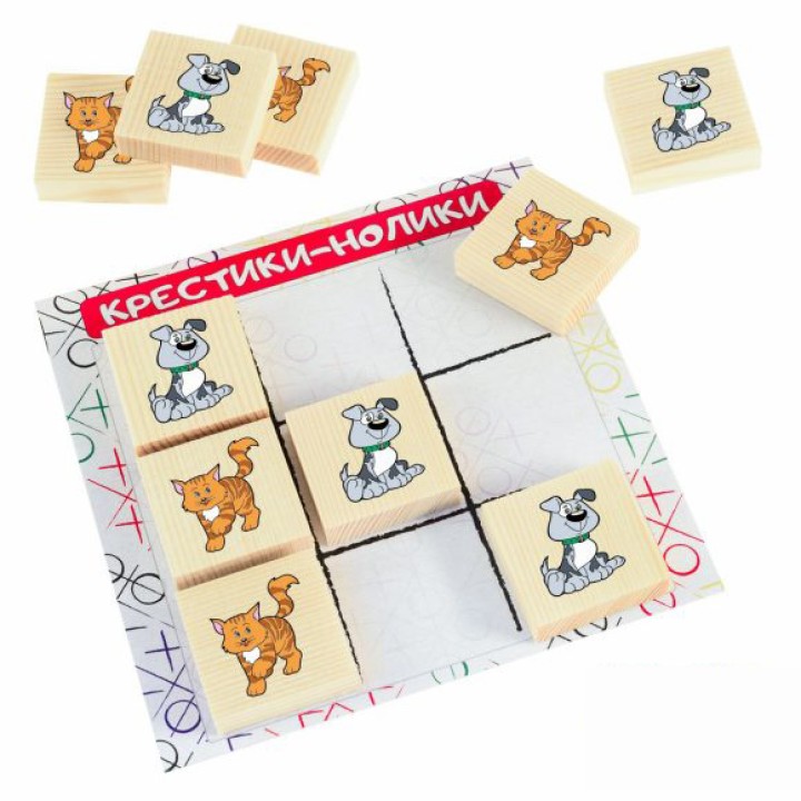 Анданте. RDI-D519a Крестики-нолики КОШКИ против СОБАК. Разв. игра (10 фишек из нат.дер.)