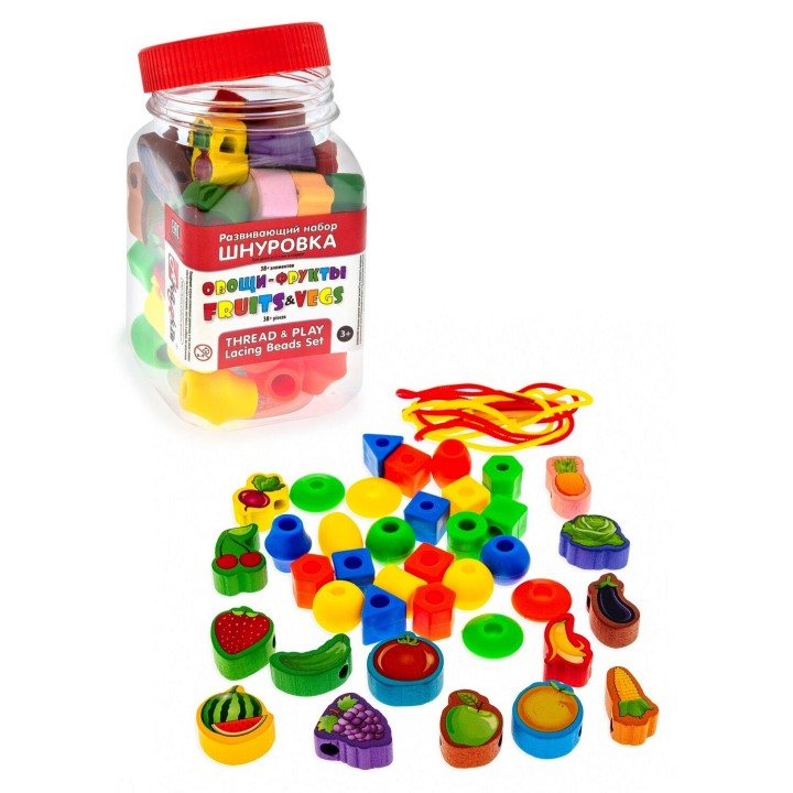 Анданте. RDI-D107a Развивающий набор бусы-шнуровка "Фрукты-овощи" 40 эл