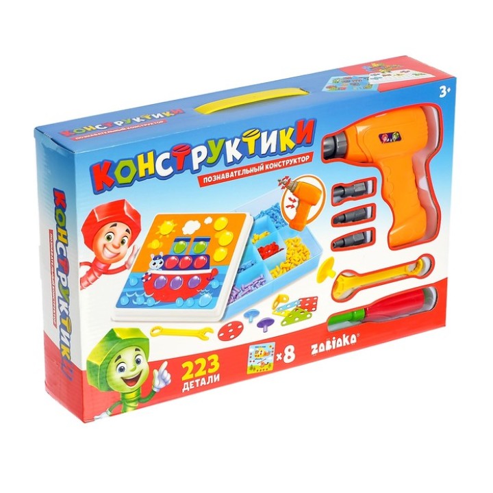 Zabiaka. Конструктор винтовой "Конструктики" 223 детали, с шуруповертом арт.4348345