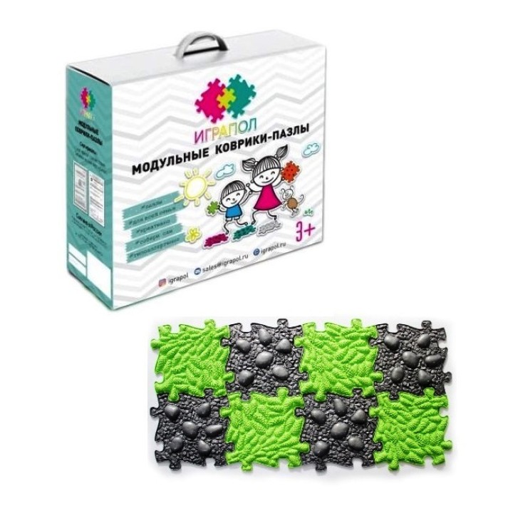 Играпол. Модульные коврики-пазлы "Набор №15" (камешки серые+шишки зеленые, 8 модулей)