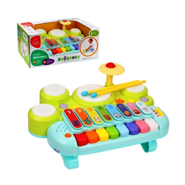 Жирафики.939666 Развивающий игровой центр "Музыкант" обуч. режим и песенки на ксилофон, пианино