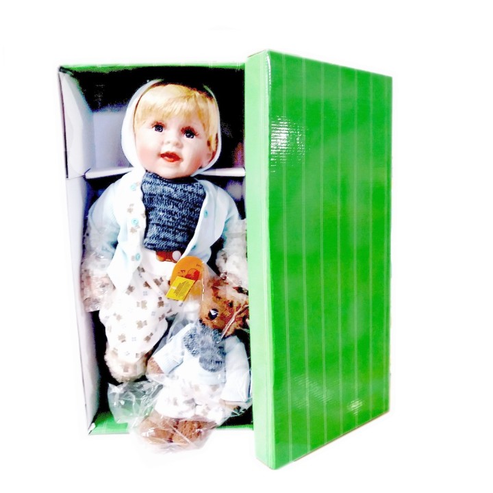 RF-Collection. Фарфоровая кукла с медвежонком арт.205183 (55 см.)