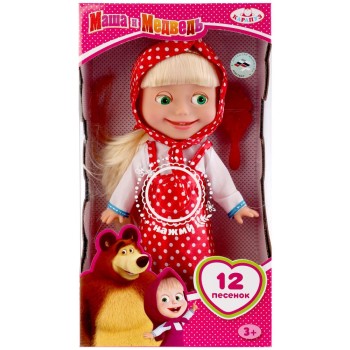 Карапуз. Кукла "Маша и медведь. Маша" 30см. озвуч.12 песен, Платье в горошек, в коробке, арт.Y83030B