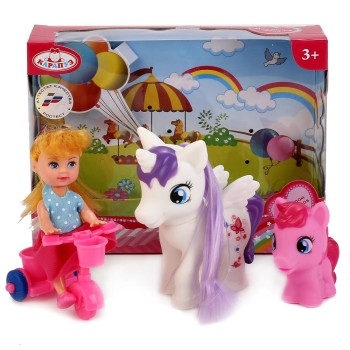 Карапуз. Кукла "Машенька" 12см. на велосипеде, с двумя пони арт.MARY88833-BB