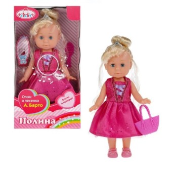 Карапуз. Кукла "Полина" 30см, озвуч. стихи и песни А.Барто, закр. глазки арт.POLI-03-RU