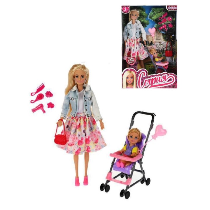 Карапуз. Кукла "София" 29см с дочерью и акс на прогулке арт.66383F-21-S-BB