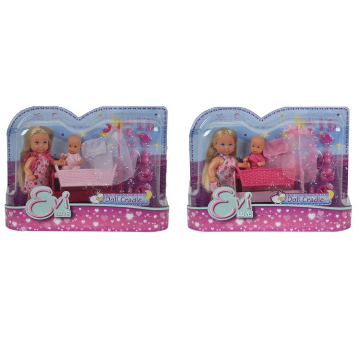 Evi.5736242 Кукла Еви 12 см+пупс 7,5 см в кроватке, ассорт. 12/72