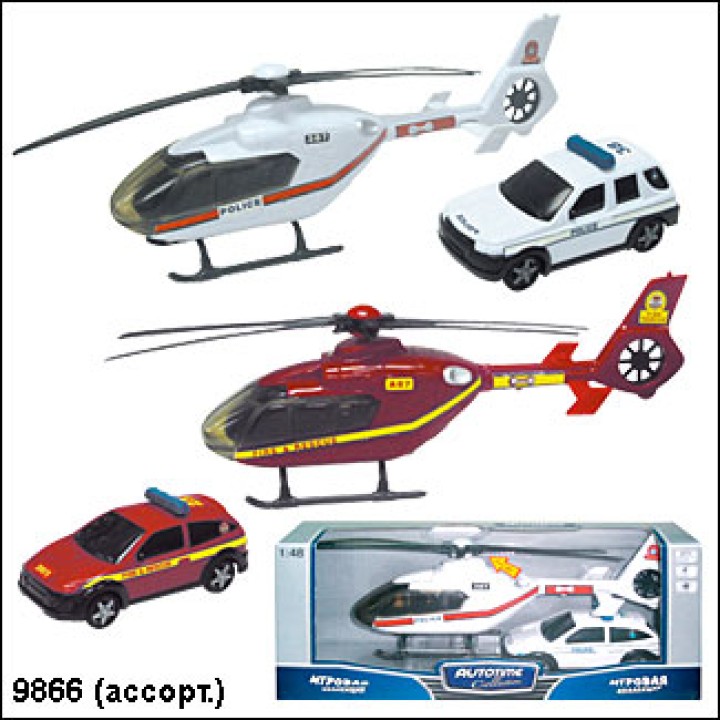 Autogrand. Машина арт.33857/21712 "Air team" пожарная+вертолет (звук,свет) 1:48