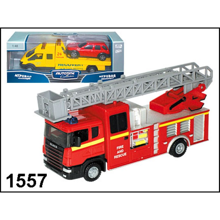Autogrand. Грузовик "Скания" арт.10832-11/12/34203 пожарная с лестницей/34204 1:48