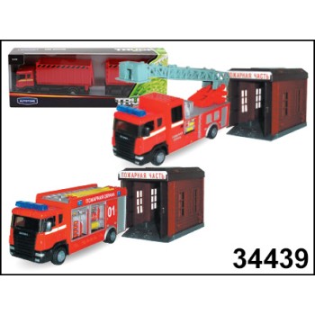 Autogrand. Грузовик "Скания" арт.34439/21962 пожарная с гаражом 1:48