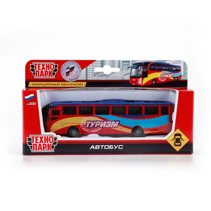 Технопарк. Автобус арт.SB-16-05 рейсовый "Туризм" металл. инерц. 15см,открыв.двери