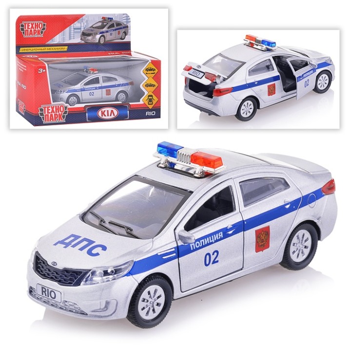 Технопарк. Модель "Kia Rio. Полиция" арт.RIO-POLICE 12см металл.инерц. открыв. двери