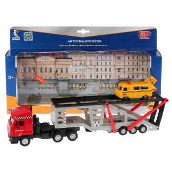 Технопарк. Камаз "Автотранспортер" арт.SB-13-18WB(HUNTER) 33см, свет+звук, инерц+машинка 7,5см