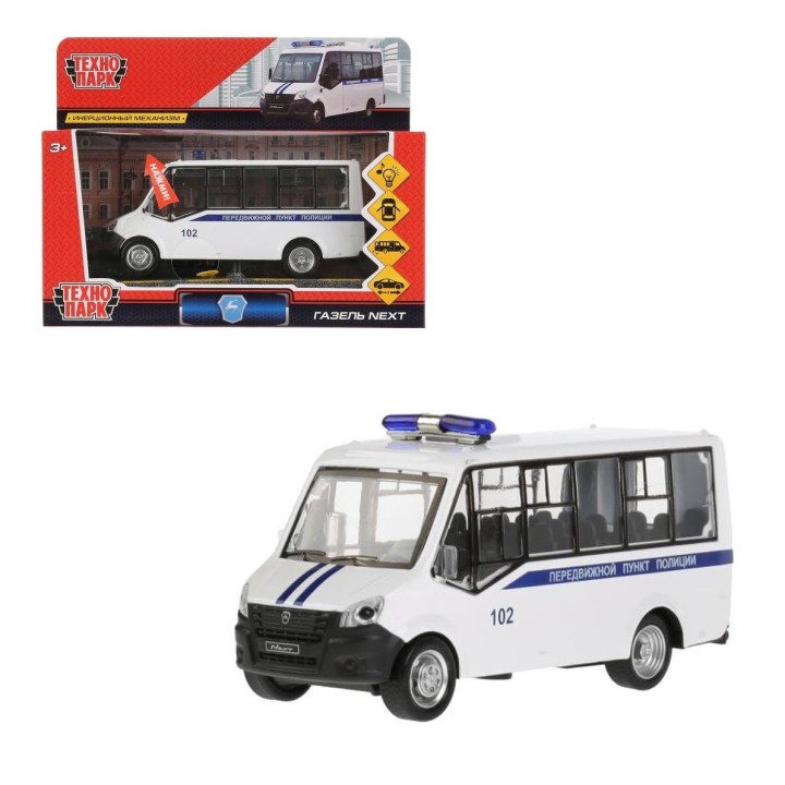 Технопарк."Газель Next Citiline" Полиция 14 см, свет-звук двер, инер, арт.NEXTCITI-15SL-POL