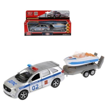 Технопарк. Модель "Kia Sorento Prime. Полиция" арт.SB-18-03WB 12см, инерц.+лодка.7,5 см.