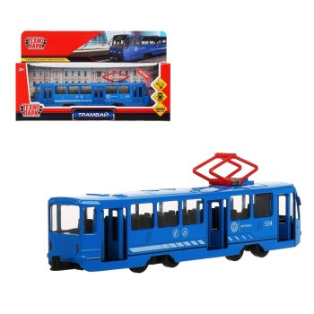 Технопарк. Трамвай свет-звук 18,5 см, двери, инерц, синий, арт.TRAM71403-18SL-BU
