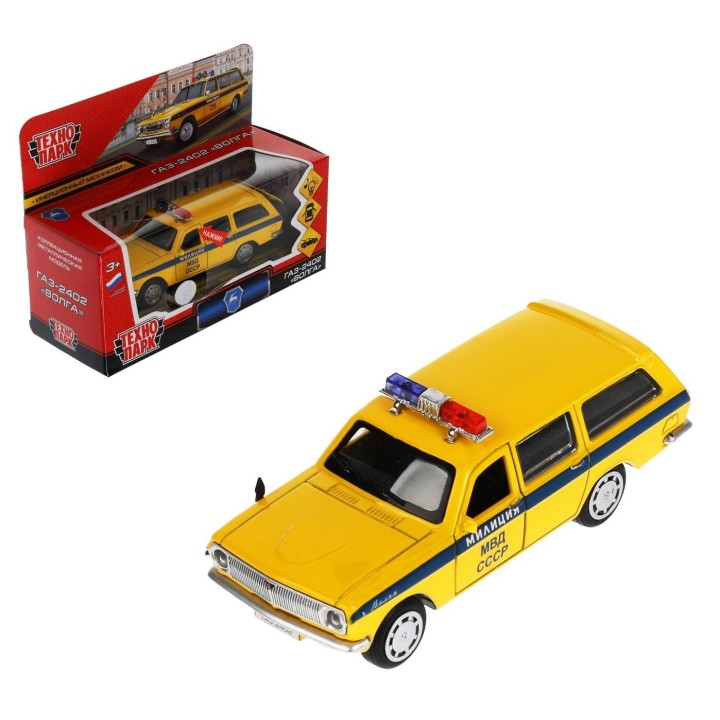 Технопарк. Машина "Волга. Милиция" ГАЗ-2402 метал. свет-звук 12 см, двери, багаж арт.2402-12SLPOL-YE