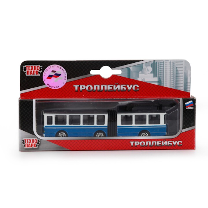 Технопарк. Троллейбус с резинкой арт.SB-15-34-T 12см металл.